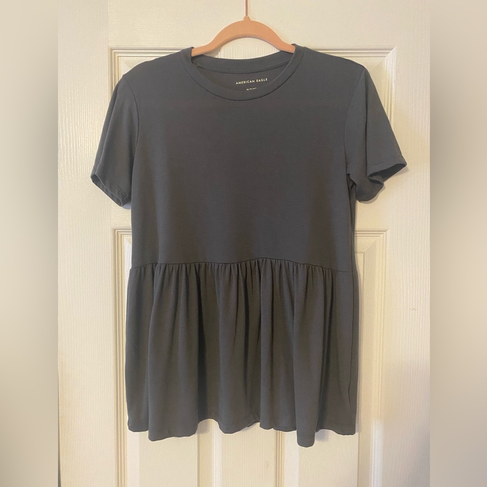 American Eagle Outfitters Charcoal Peplum Tee